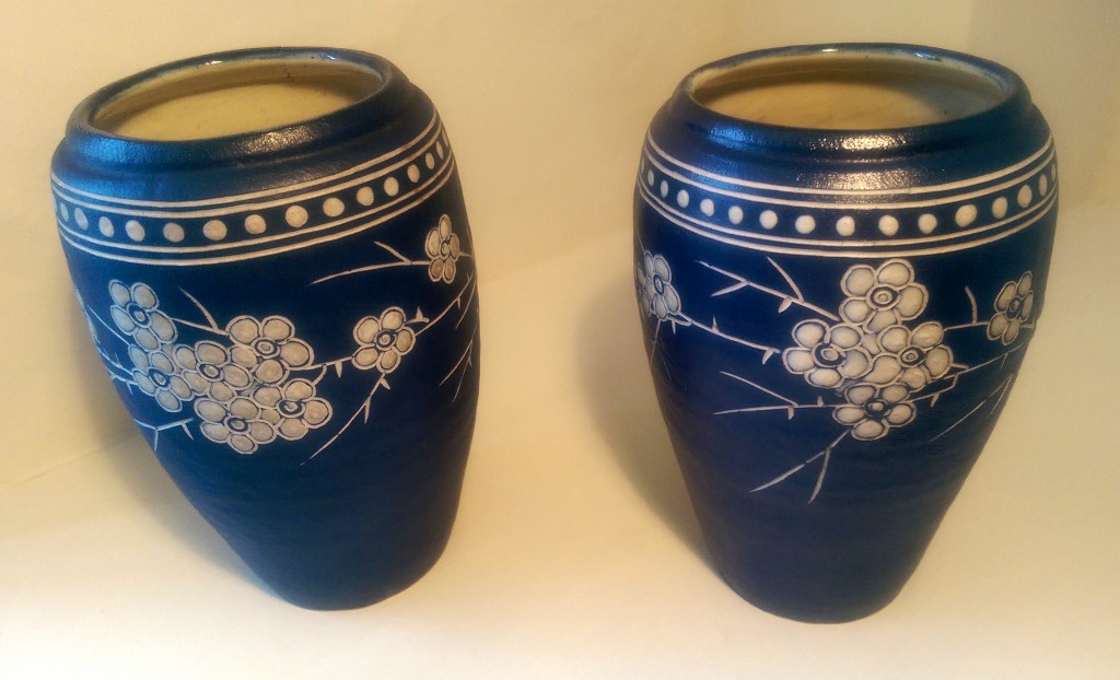 004 Pair of Baron  blue glazed vases